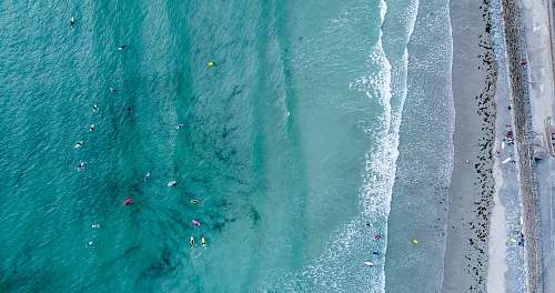 aerial view aerial photography of people on beach at daytime drone view